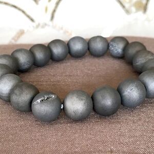 Crystal Druzy 8mm Bangle Bracelet Silver Bead NWT